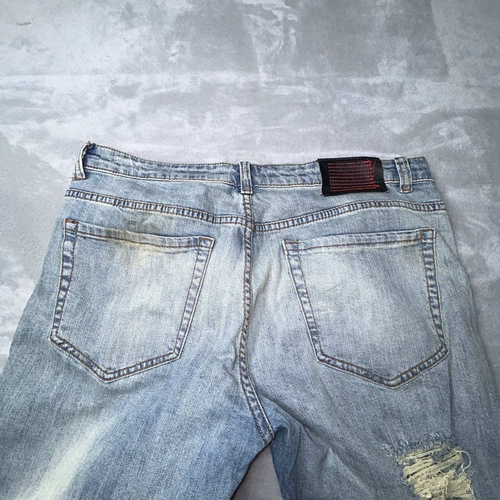 Serenede Jeans Light Blue Wash Size 36x32 Sunset Painting Leg Skinny Distressed - Picture 9 of 15